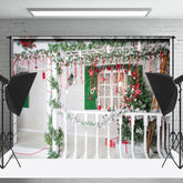 Lofaris Festlich Zaun Weiß Haus Fenster Weihnachten Hintergrund